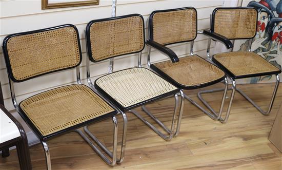 A set of six cane and chrome dining chairs